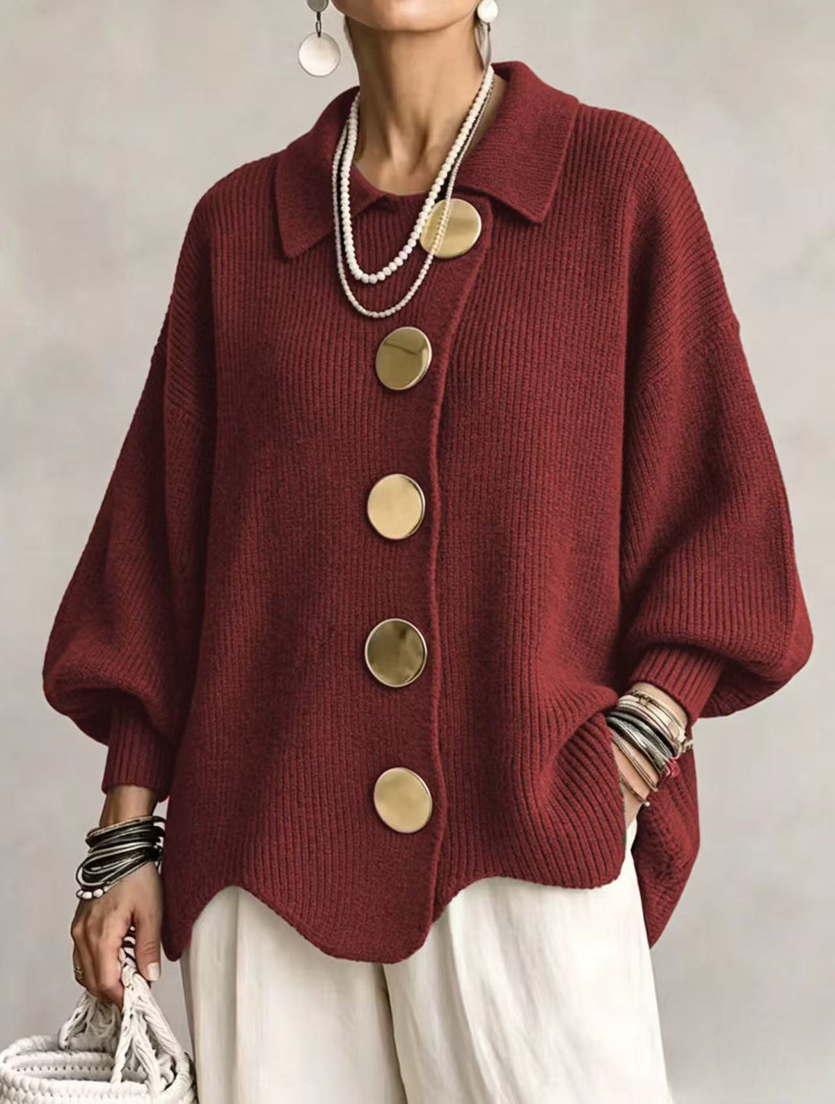 Oversized Collared Button Cardigan