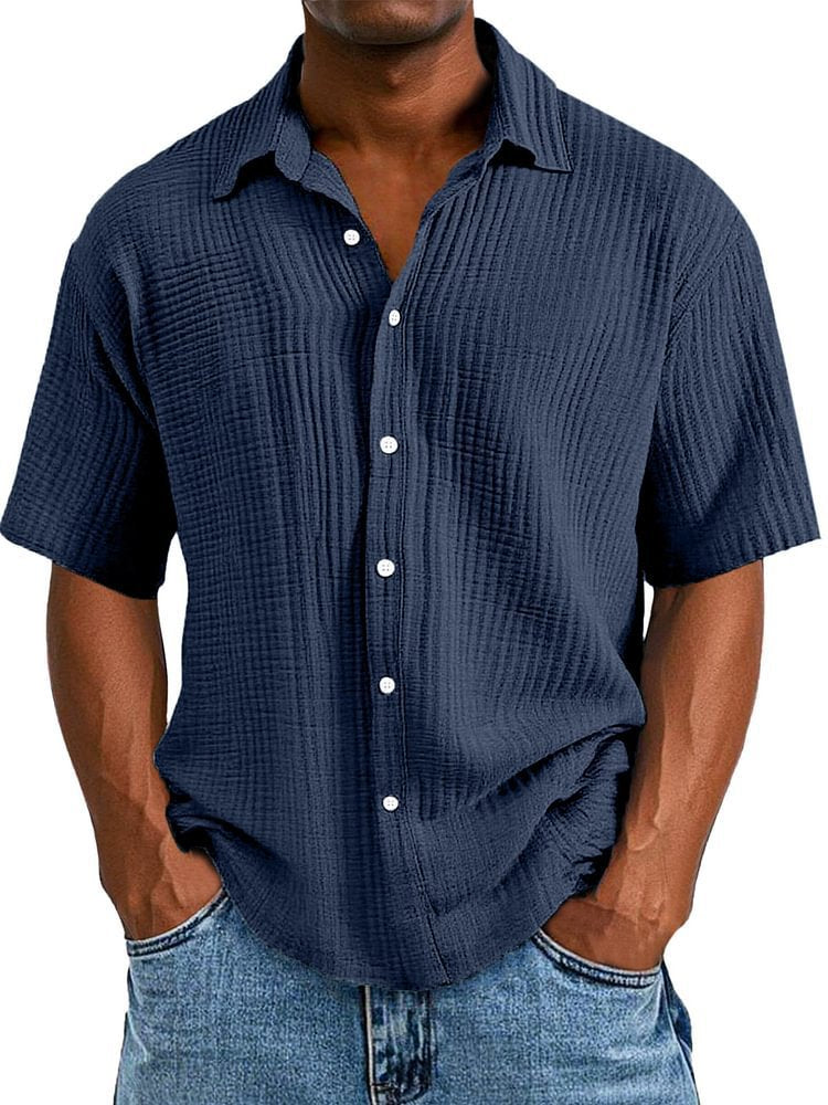 🔥🔥🔥Men's Crinkle Textured Cotton Short Sleeve Button-Up Shirt