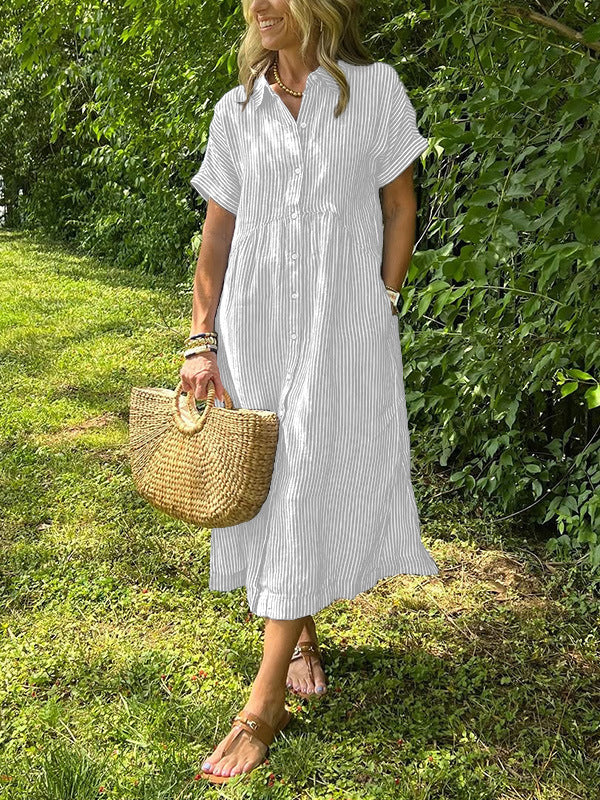 🔥 Striped Lapel Button Down Shirt Dress