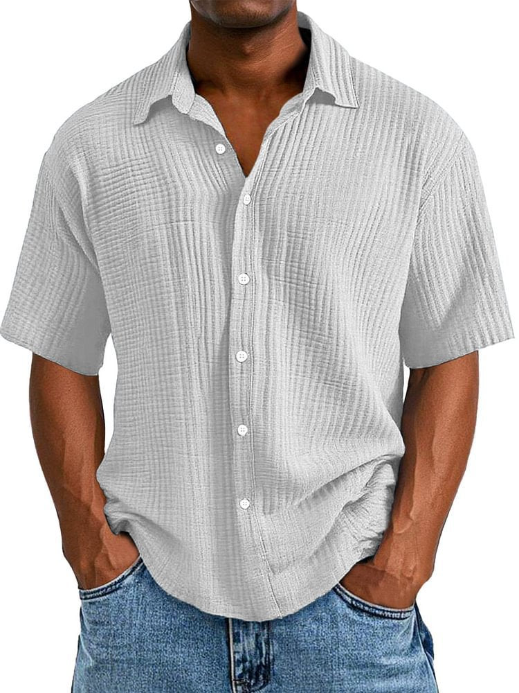🔥🔥🔥Men's Crinkle Textured Cotton Short Sleeve Button-Up Shirt
