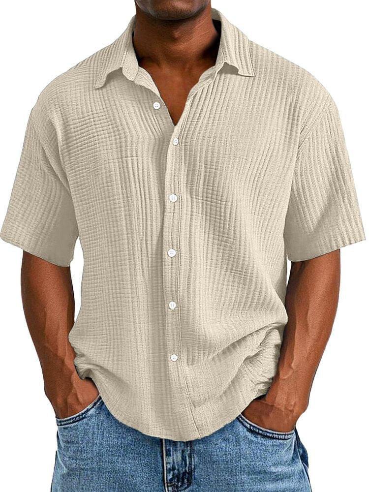 🔥🔥🔥Men's Crinkle Textured Cotton Short Sleeve Button-Up Shirt