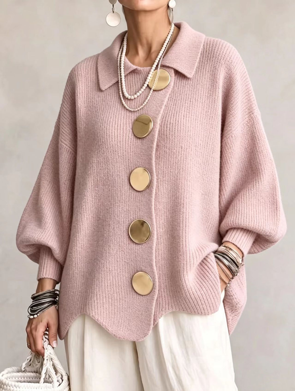 Oversized Collared Button Cardigan