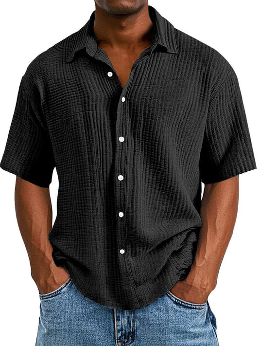 🔥🔥🔥Men's Crinkle Textured Cotton Short Sleeve Button-Up Shirt