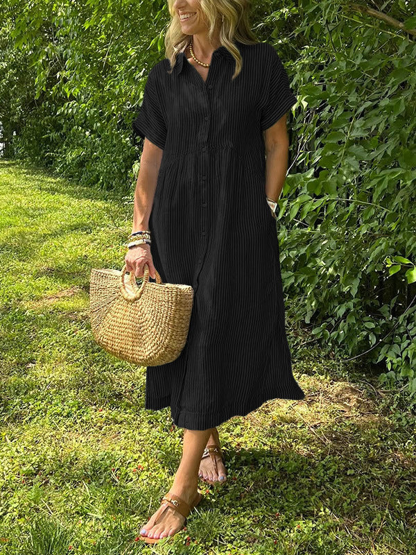 🔥 Striped Lapel Button Down Shirt Dress