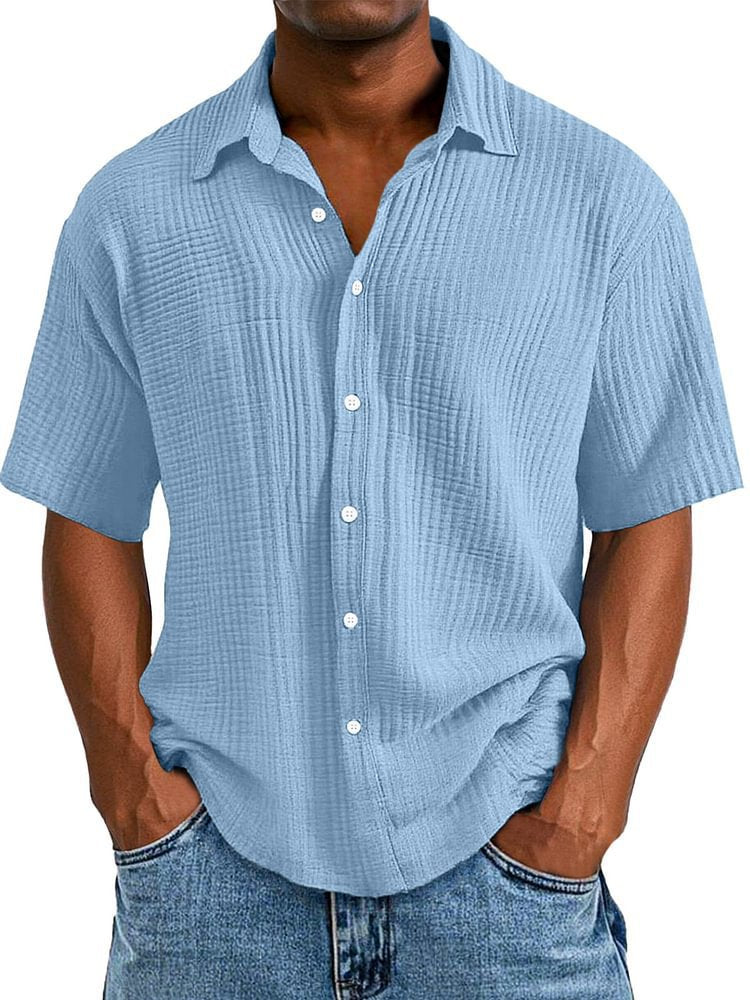 🔥🔥🔥Men's Crinkle Textured Cotton Short Sleeve Button-Up Shirt