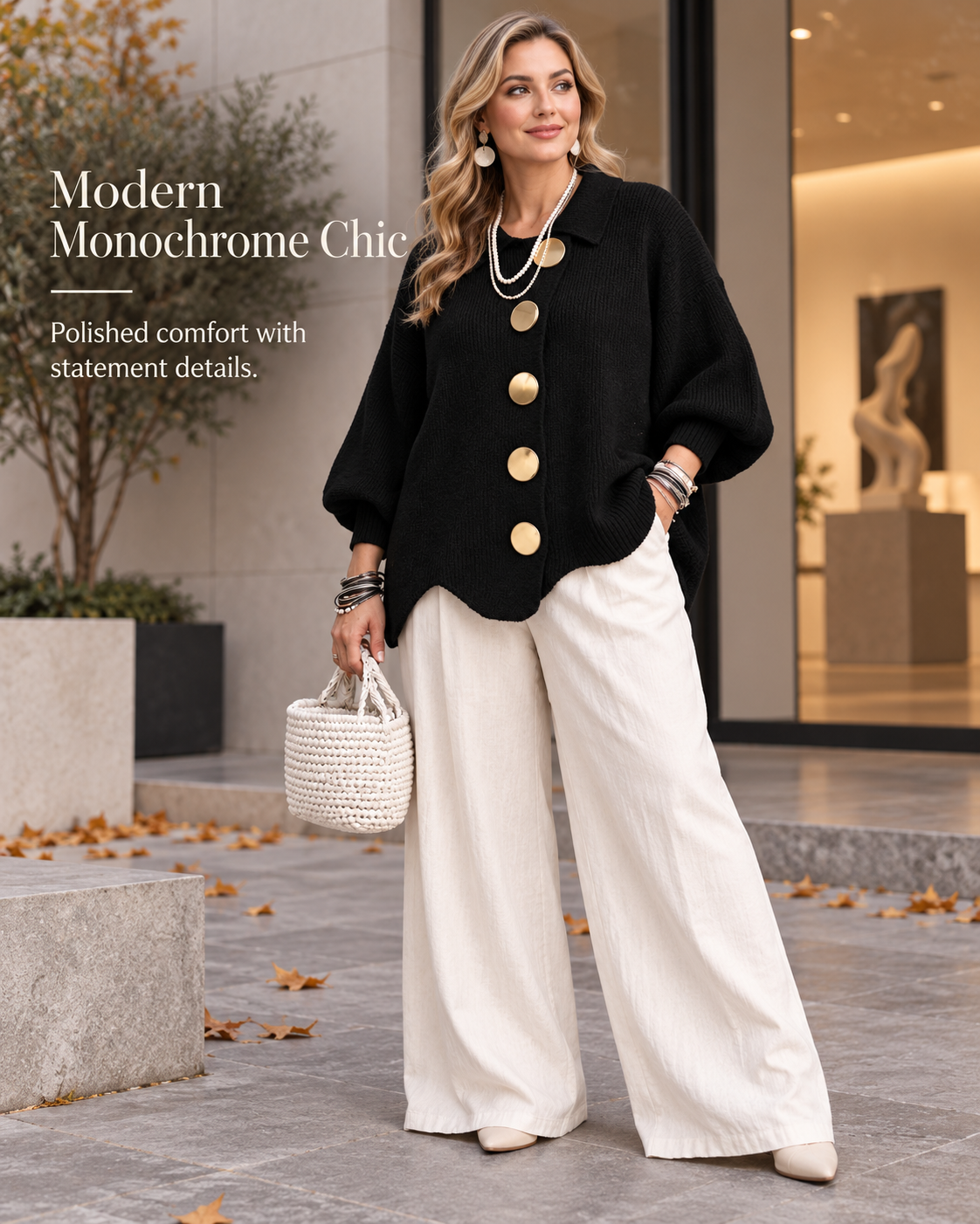 Oversized Collared Button Cardigan