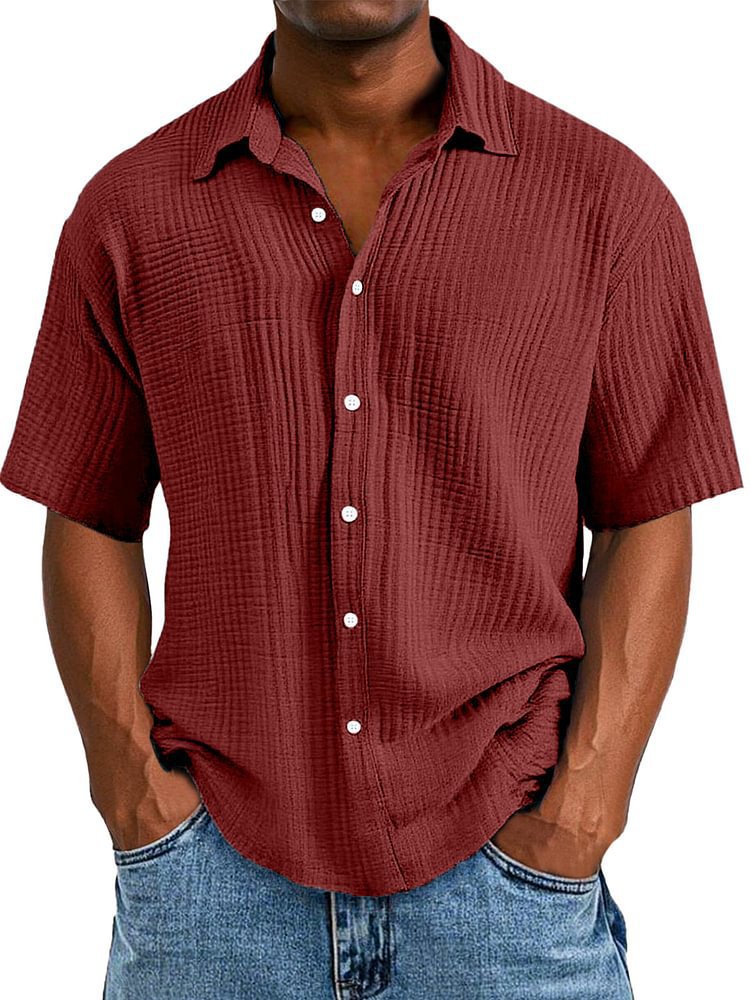 🔥🔥🔥Men's Crinkle Textured Cotton Short Sleeve Button-Up Shirt