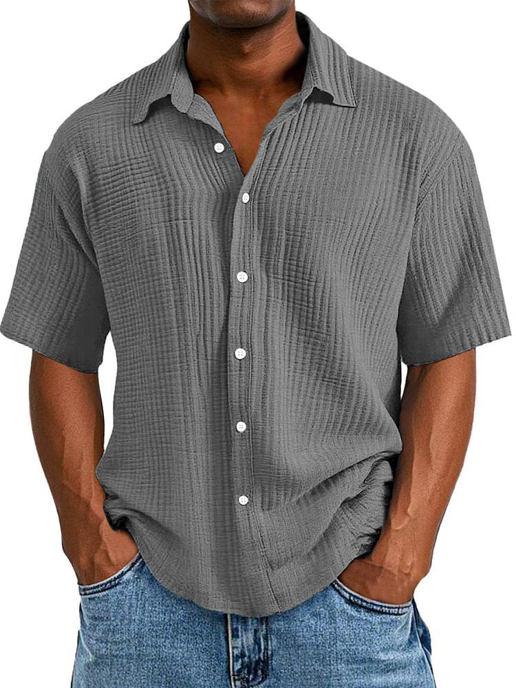🔥🔥🔥Men's Crinkle Textured Cotton Short Sleeve Button-Up Shirt