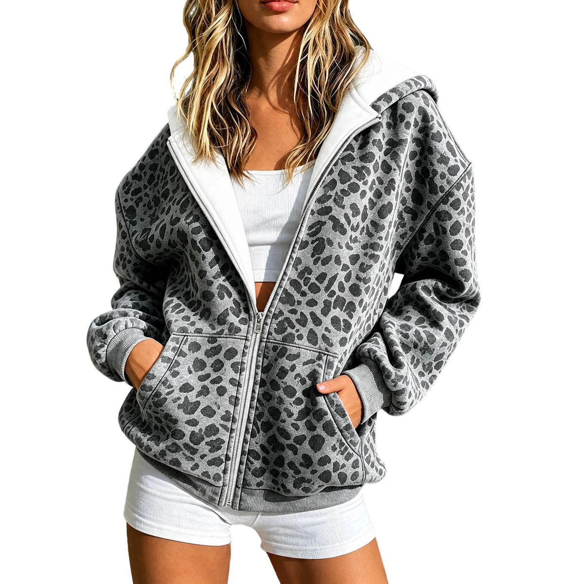 🐆 Wild Detail, Easy Style | Women's Leopard Print Zip-Up Hoodie