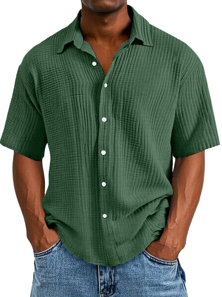 🔥🔥🔥Men's Crinkle Textured Cotton Short Sleeve Button-Up Shirt