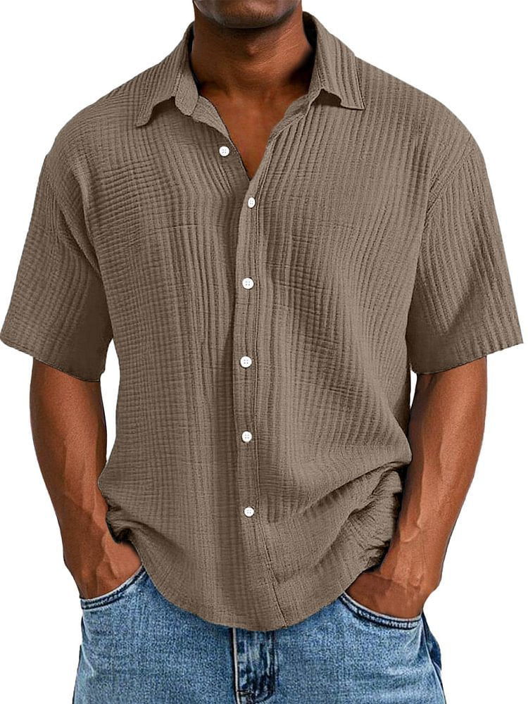 🔥🔥🔥Men's Crinkle Textured Cotton Short Sleeve Button-Up Shirt