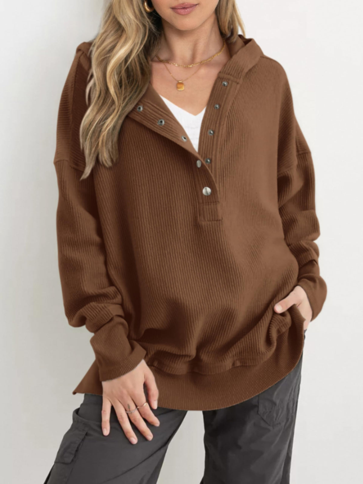 🔥 Save 54% Today Only—Cozy Oversized V-Neck Hoodie