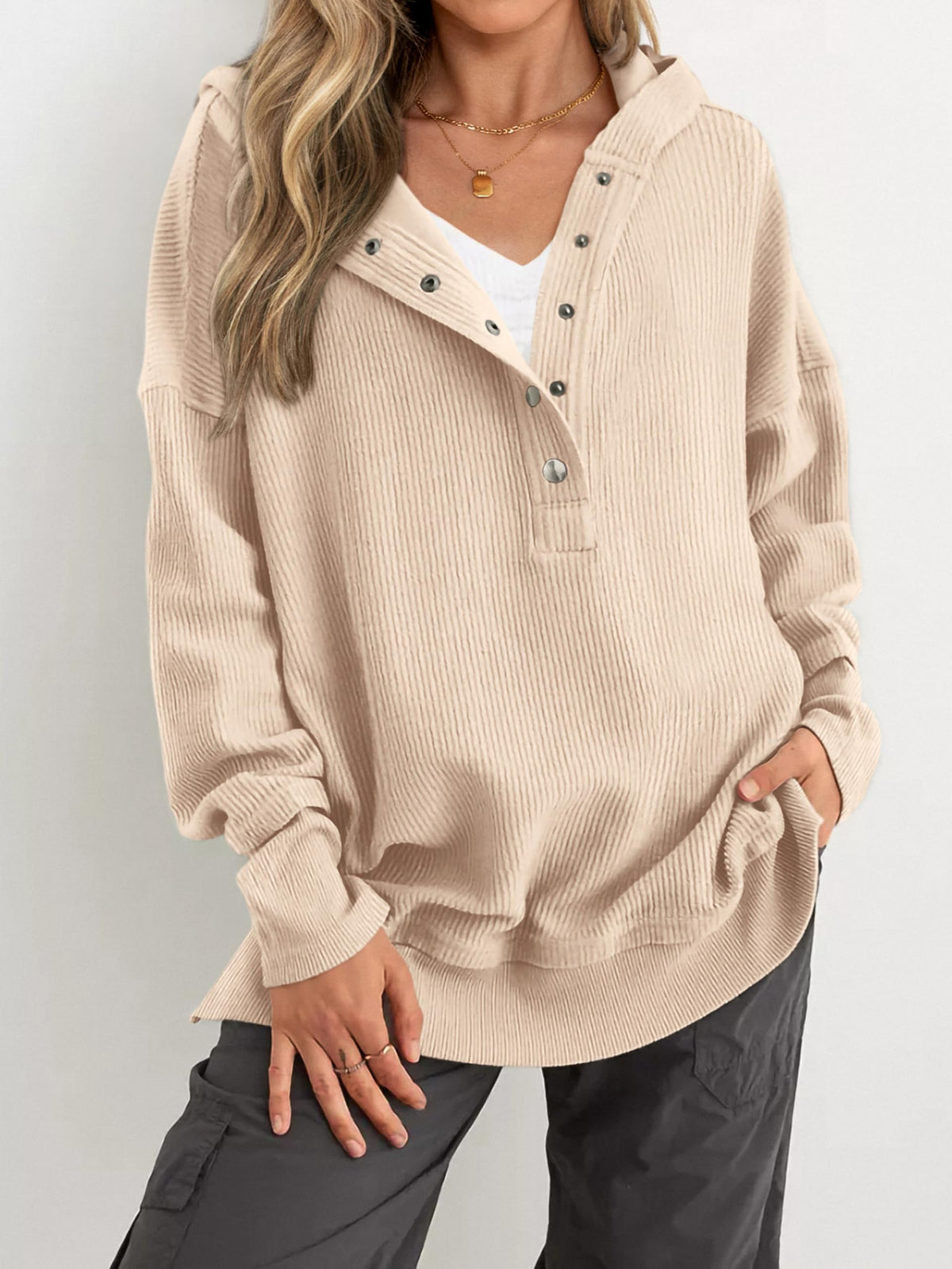 🔥 Save 54% Today Only—Cozy Oversized V-Neck Hoodie