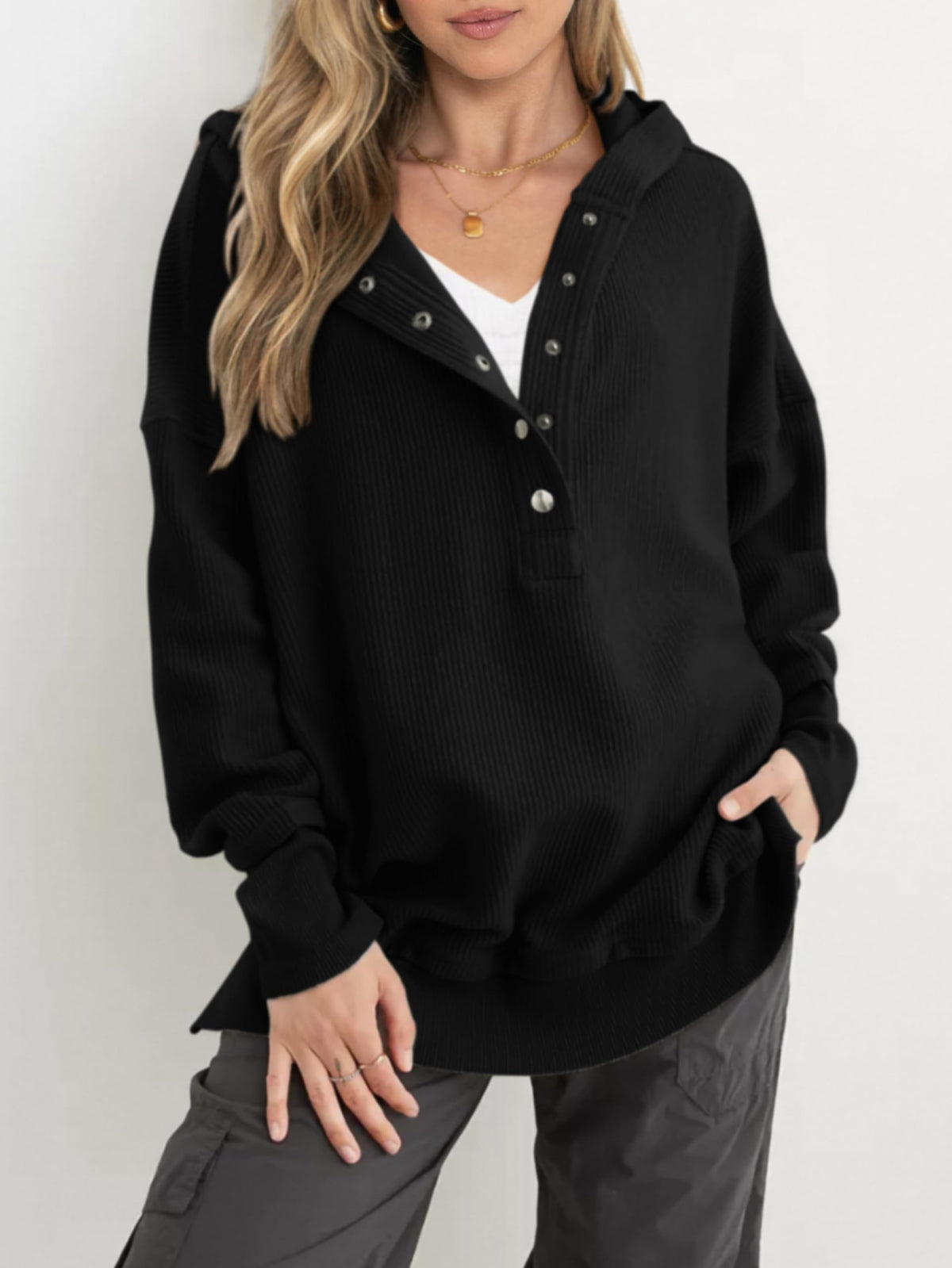 🔥 Save 54% Today Only—Cozy Oversized V-Neck Hoodie