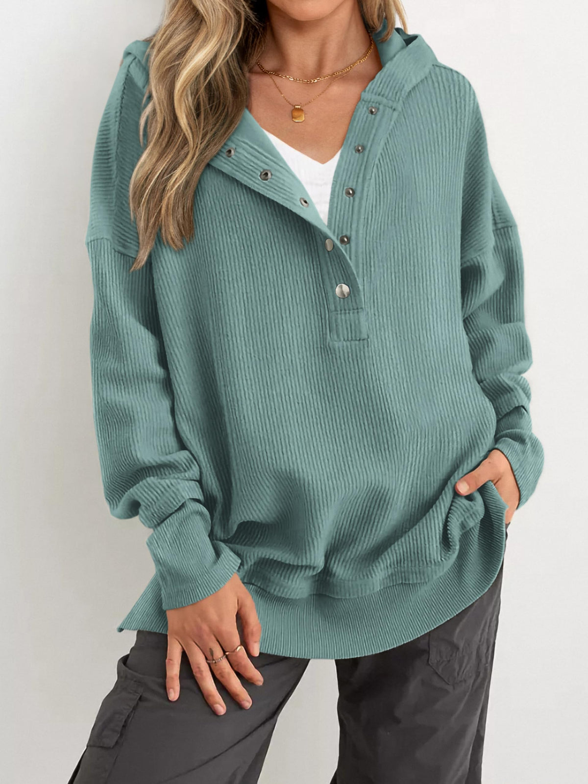 🔥 Save 54% Today Only—Cozy Oversized V-Neck Hoodie