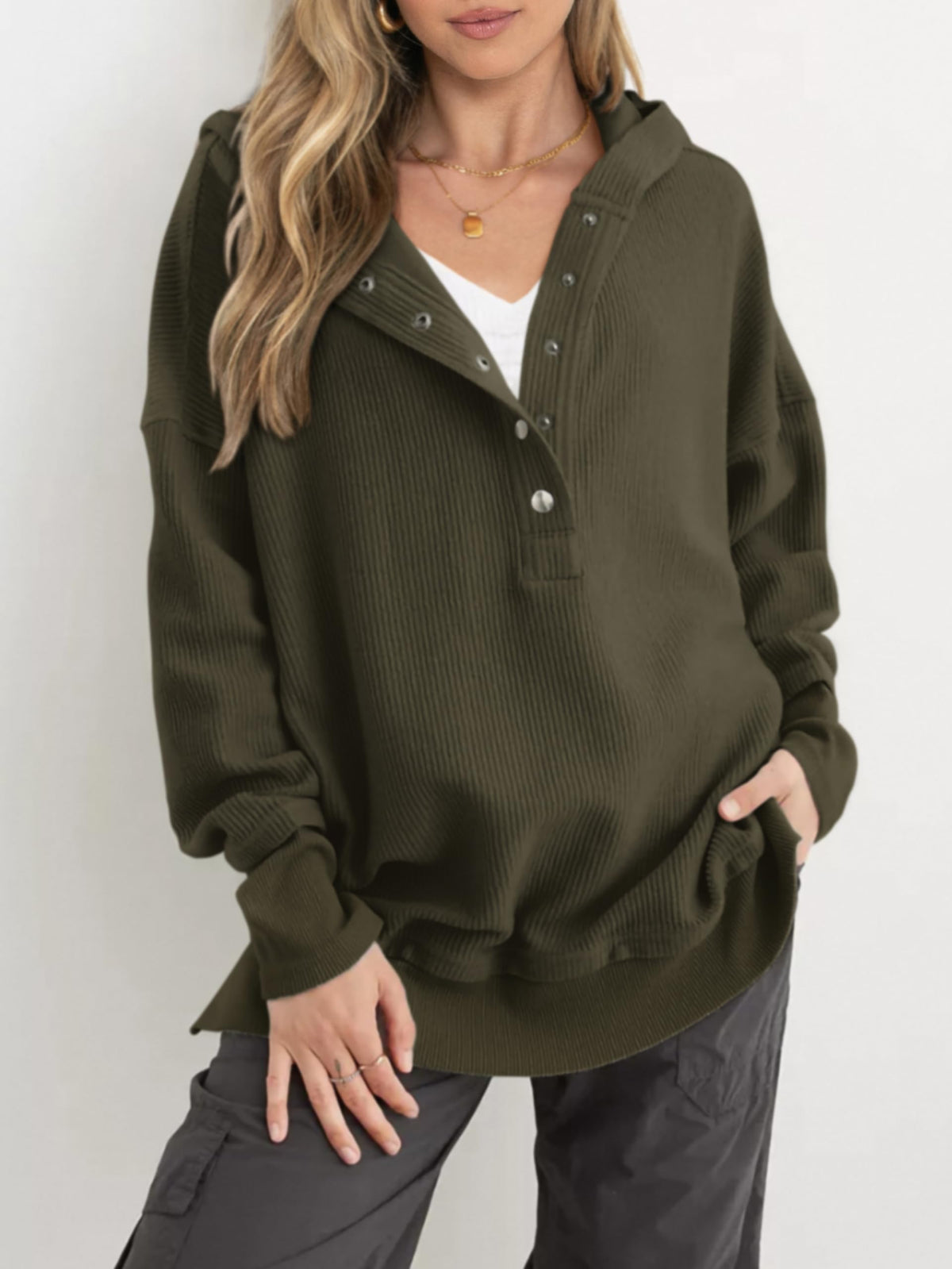 🔥 Save 54% Today Only—Cozy Oversized V-Neck Hoodie