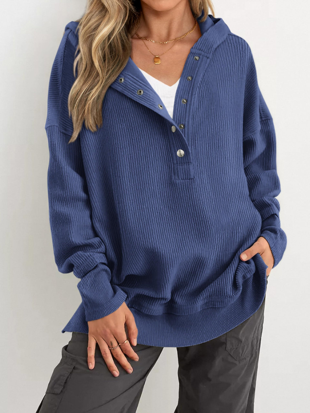 🔥 Save 54% Today Only—Cozy Oversized V-Neck Hoodie